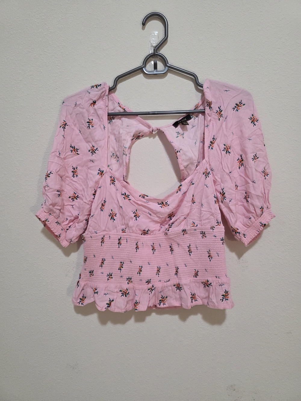 AFRM Pink Floral Puff-Sleeve Square Neck Smocked Top